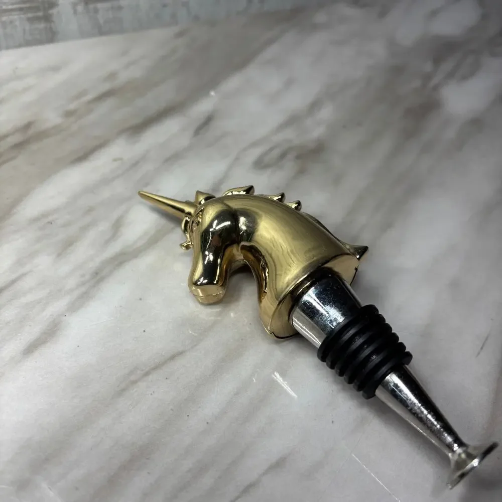 Gold Tone Unicorn Head Metal Bottle Stopper